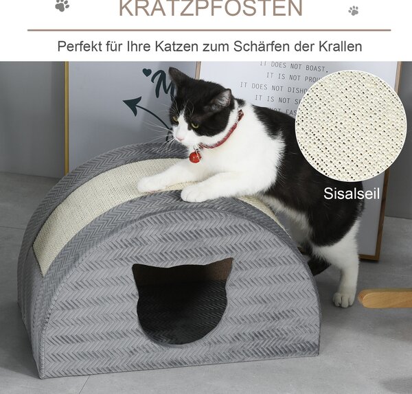 PAWHUT Pelech pre mačky so škrabadlom BOW 49 x 30 x 30 cm sivá