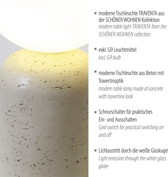 Schöner Wohnen 12543-42 - Stolová lampa TRAVENTA 1xG9/10W/230V betón