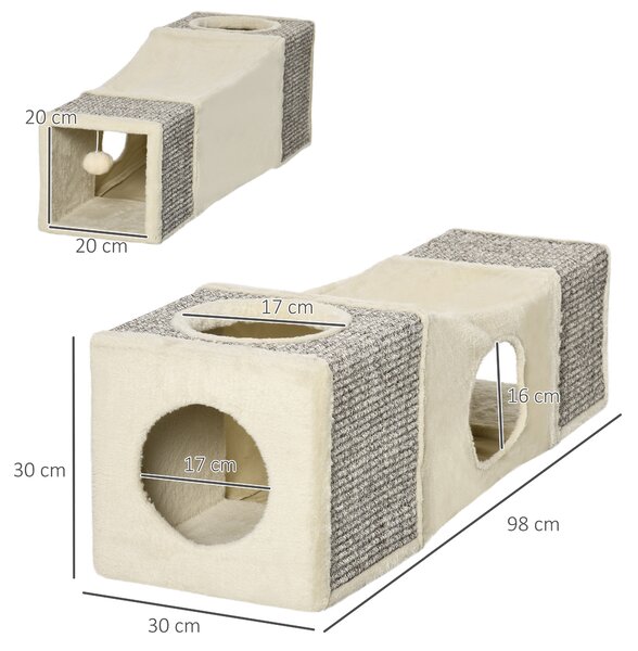 PAWHUT Pelech pre mačky TUNEL so škrabadlom 98 x 30 x 30 cm béžový