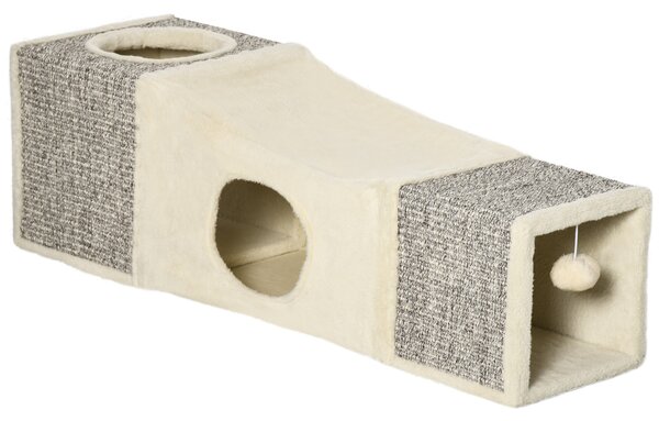 PAWHUT Pelech pre mačky TUNEL so škrabadlom 98 x 30 x 30 cm béžový