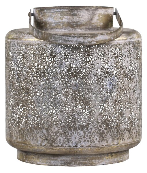 Bronzová antik kovová lampáš s kvietkami Flowien - Ø22*25cm - Chic Antique
