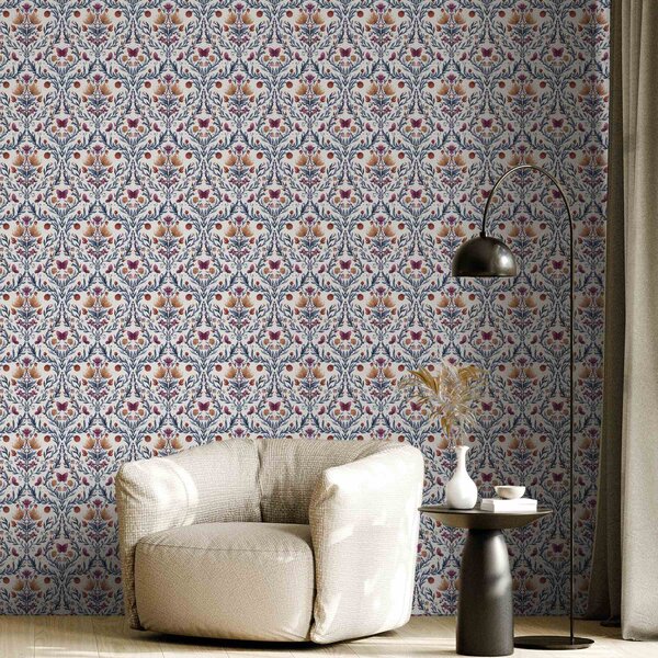 Tapety Kvetinový damask s motýľmi na teplom krémovom podklade, Tapety kvety, a00926v2 : Uwalls.sk