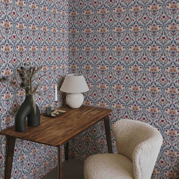 Tapety Kvetinový damask s motýľmi na teplom krémovom podklade, Tapety kvety, a00926v2 : Uwalls.sk