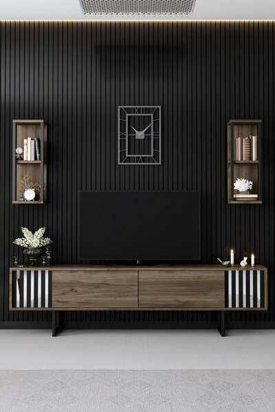 Televízny stolík s policami Chrome Walnut and Black