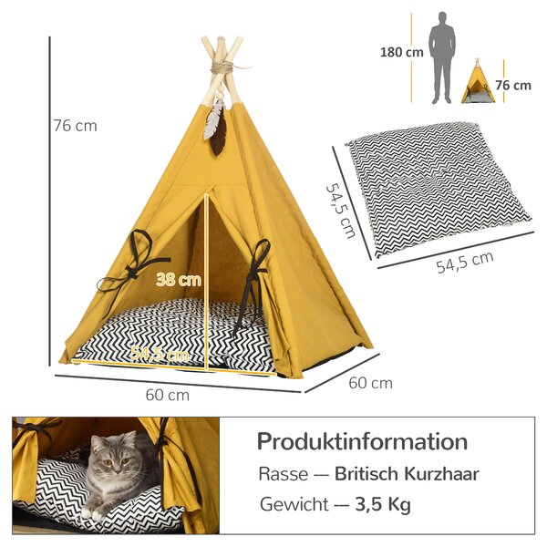 PAWHUT Pelech pre mačky TEEPEE 60 x 60 x 76 cm žltý