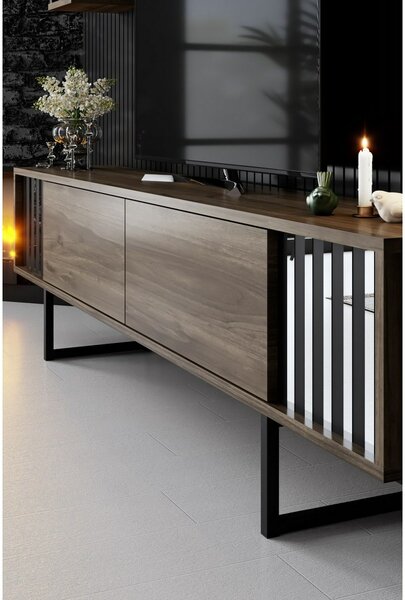 Televízny stolík s policami Chrome Walnut and Black