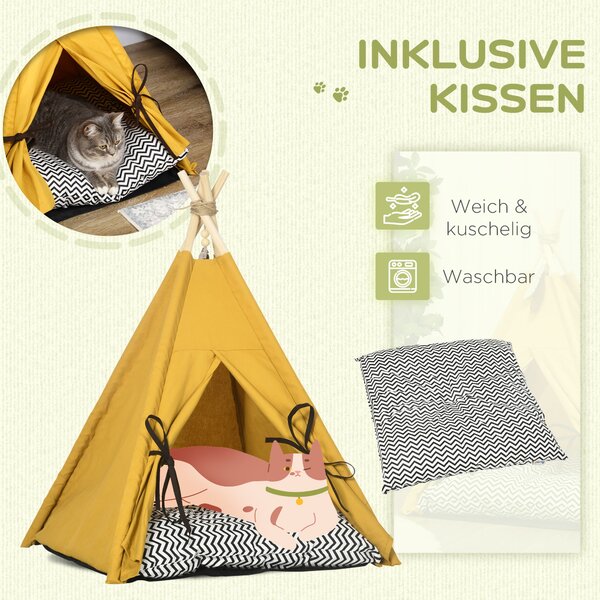 PAWHUT Pelech pre mačky TEEPEE 60 x 60 x 76 cm žltý