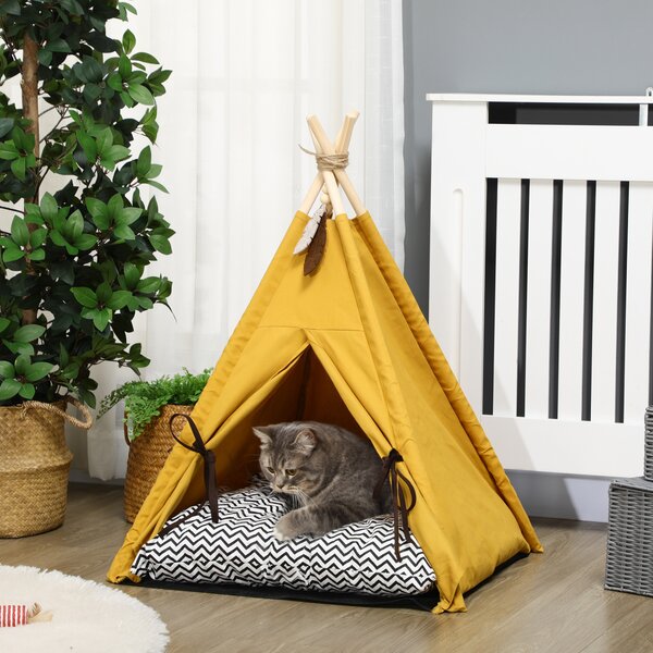 PAWHUT Pelech pre mačky TEEPEE 60 x 60 x 76 cm žltý