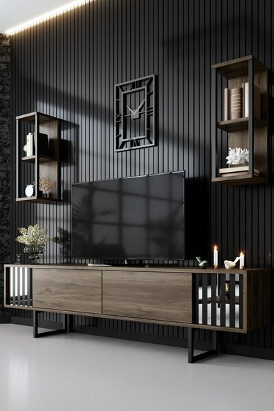 Televízny stolík s policami Chrome Walnut and Black