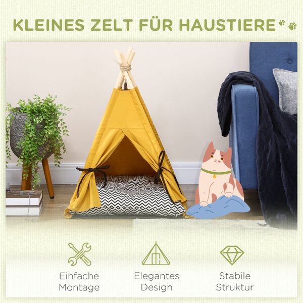PAWHUT Pelech pre mačky TEEPEE 60 x 60 x 76 cm žltý