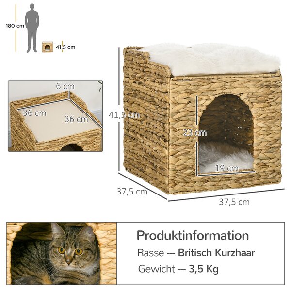 PAWHUT Mačacia podstielka RATTAN BOX 2 poschodia 38 x 38 x 41 cm prírodná