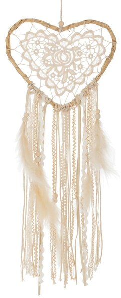 Prírodný lapač snov v tvare srdca s pierkami Feathers - 23*21*70cm - J-Line by Jolipa