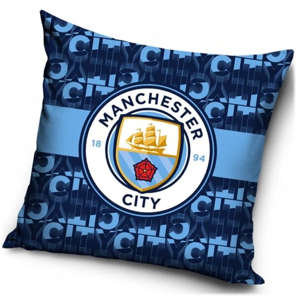 Velúrový vankúš Manchester City FC - motív Letters - 40 x 40 cm