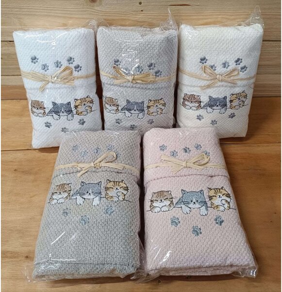 Darčeková sada 2 ks froté uterákov mačiatka MIGDU9 40x60 cm + 50x100 cm Farba Biela