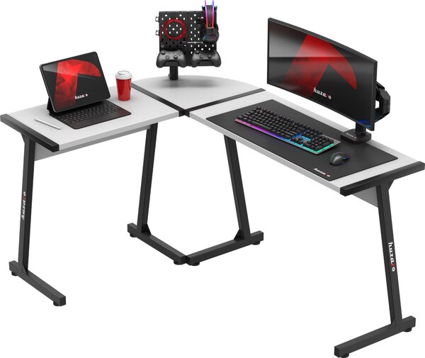 Huzaro Hero 6.0 rohový stôl v tvare L Herný počítačový stôl Kancelársky stôl | Domáca pracovňa Pracovňa | Pravá ľavá montáž | 147x112 | Biela