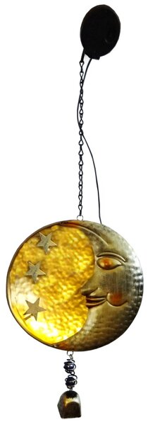 Solárny mesiac s hviezdami – LED závesná kovová dekorácia (Ø 25,5 cm)