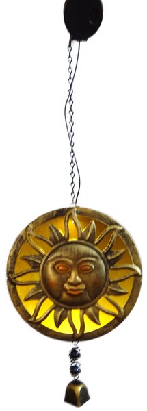 Solárne slnko – zlatá LED závesná kovová dekorácia (Ø 25,5 cm)