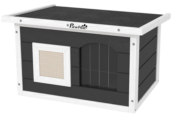 PAWHUT Vonkajší domček pre mačky s dreveným škrabadlom 61 x 45 x 37 cm sivý