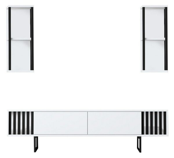 Televízny stolík s policami Chrome White and Black