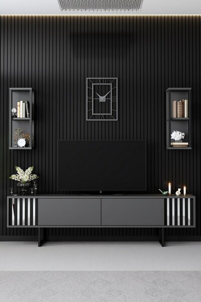 Televízny stolík s policami Chrome Anthracite and Black