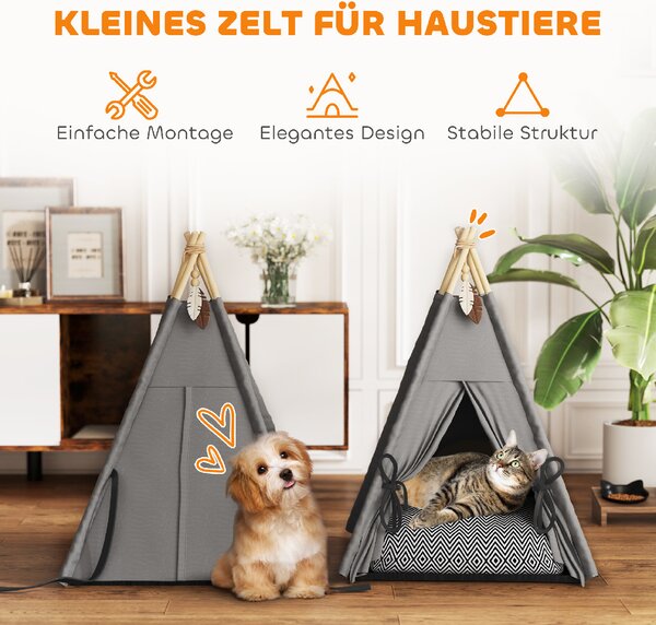 PAWHUT Pelech pre mačky TEEPEE 60 x 60 x 76 cm sivý