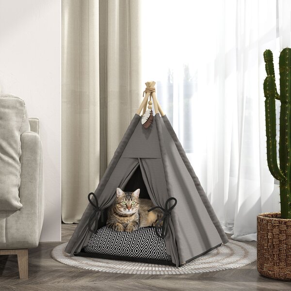 PAWHUT Pelech pre mačky TEEPEE 60 x 60 x 76 cm sivý