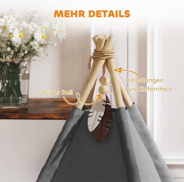 PAWHUT Pelech pre mačky TEEPEE 60 x 60 x 76 cm sivý
