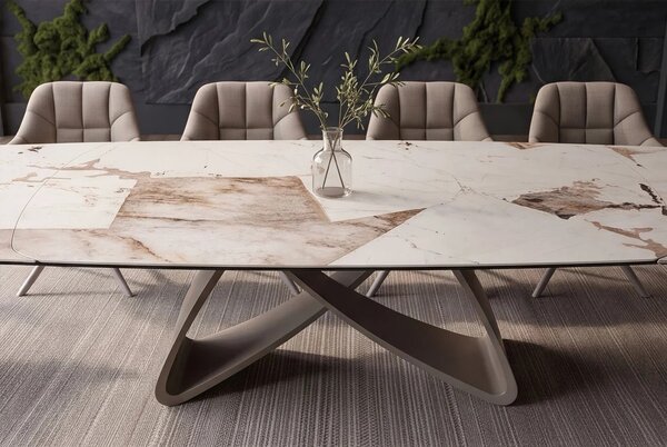 Moderný rozkladací obdĺžnikový jedálenský stôl Hoal s dekorom Italian Patagonia v bielej a hnedej farbe 180-220-260 cm