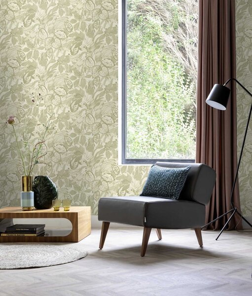 RASCH | Vliesová tapeta na stenu Novella XL 983036 | 1,06 x 10,05 m | zelená, krémová