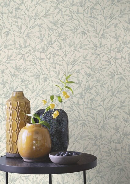 RASCH | Vliesová tapeta na stenu Novella XL 983104 | 1,06 x 10,05 m | krémová, šedá, tyrkysová, vining ivy, modrá