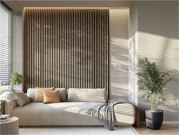 Akustické dekoračné panely MAXI dub wotan 3D lamely na filcovom podklade 270 x 17,7 cm