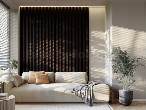 Akustické dekoračné panely MAXI dub tmavý 3D lamely na filcovom podklade 270 x 17,7 cm