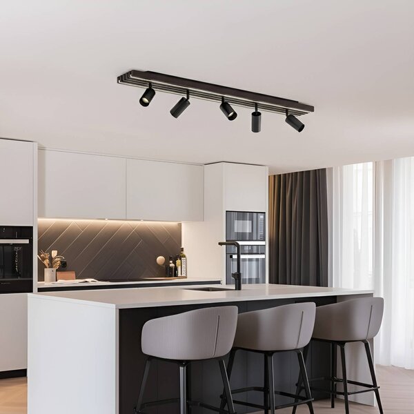 Lucande LED stropné bodové svetlá Tiron, 5-pl., 100 cm, dub, Tmavé drevo, Obývacia izba / jedáleň, Drevo, Moderný