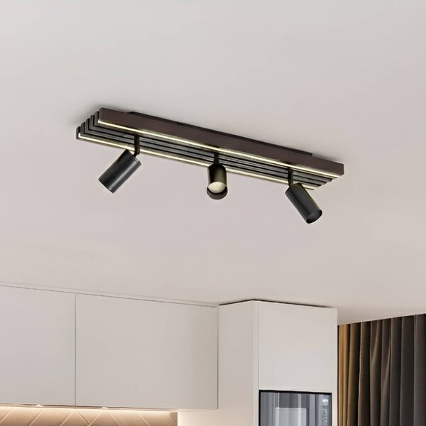 Lucande LED stropné bodové svetlá Tiron, 3-pl., 70 cm, dub, Tmavé drevo, Obývacia izba / jedáleň, Drevo, Moderný