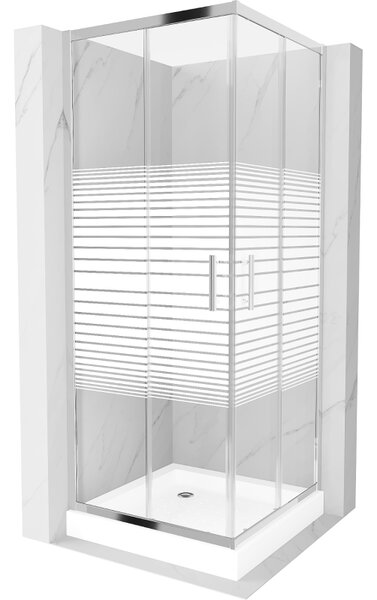 Mexen Rio štvorcový sprchový kút 80 x 80 cm, biele pruhy, chróm + vanička, biela - 860-080-080-01-20-4510