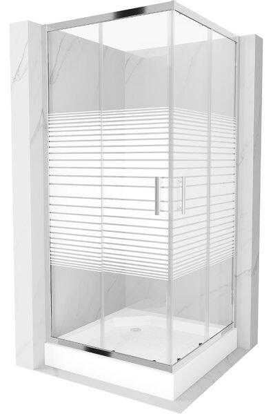 Mexen Rio štvorcový sprchový kút 90 x 90 cm, biele pruhy, chróm + sprchová vanička, biela - 860-090-090-01-20-4510