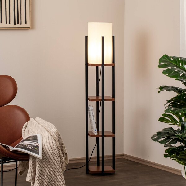 Stojacia lampa Shelf, čierna/meď, látka, výška 130 cm, E27, Čierna, Obývacia izba / jedáleň, kov, Moderný, Stojaca lampa