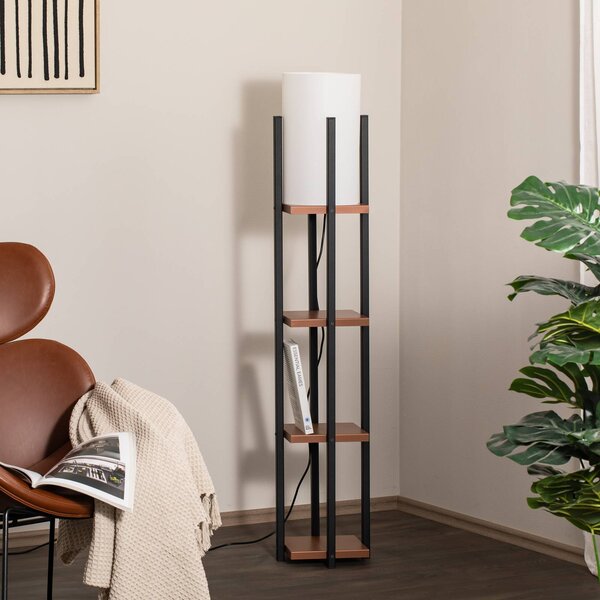 Stojacia lampa Shelf, čierna/meď, látka, výška 130 cm, E27, Čierna, Obývacia izba / jedáleň, kov, Moderný, Stojaca lampa