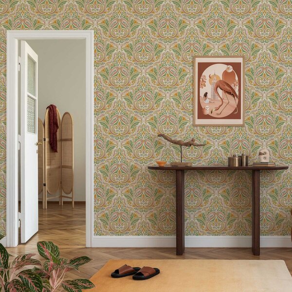 Tapety Ozdobné listové víry v zelených a terakotových odtieňoch, Tapety ázijský štýl, a00927v1 : Uwalls.sk