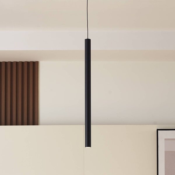 Lindby LED závesné svietidlo Lumaro, čierne, Ø3cm, hliník, 48V, stmievateľné, Čierna, Obývacia izba / jedáleň, Hliník, Moderný, Závesné svietidlo