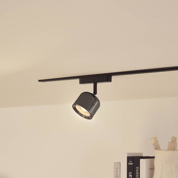 Lindby LED reflektor 48 V Lumaro, sivý, Ø 8,2 cm, hliník, stmievateľný, Hliník / sivá / zinok, Obývacia izba / jedáleň, Hliník, Moderný, Koľajnicový systém