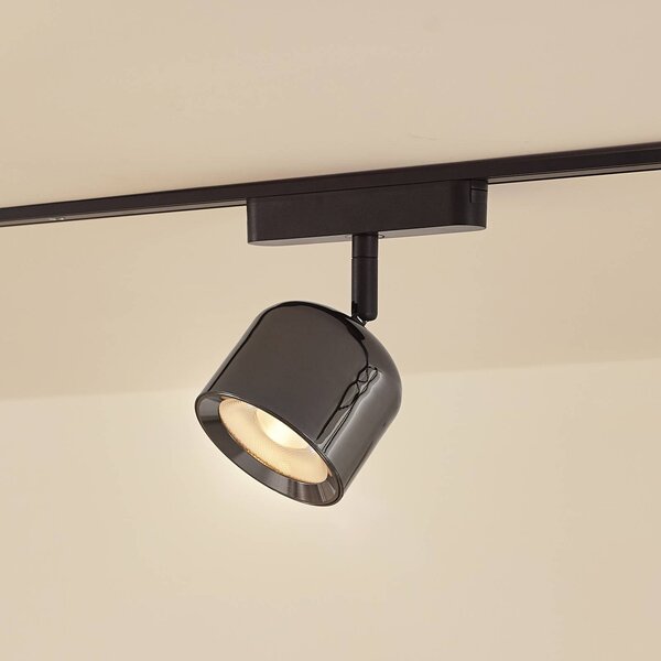 Lindby LED reflektor 48 V Lumaro, sivý, Ø 8,2 cm, hliník, stmievateľný, Hliník / sivá / zinok, Obývacia izba / jedáleň, Hliník, Moderný, Koľajnicový systém