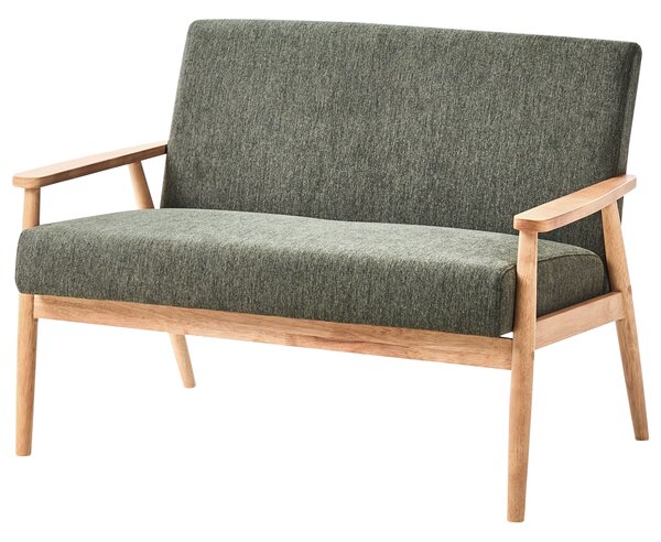 6-miestna sedacia súprava zelená svetlohnedá látkové čalúnenie polyester retro dizajn svetlé drevené nohy a opierky rúk obývacia izba
