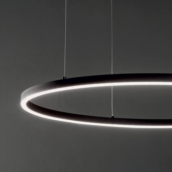 IDEAL LUX Ideal Lux LED závesné svietidlo Oracle Slim Ø 50 cm čierne 3 000 K, Čierna, Obývacia izba / jedáleň, Hliník, Moderný, Závesné svietidlo