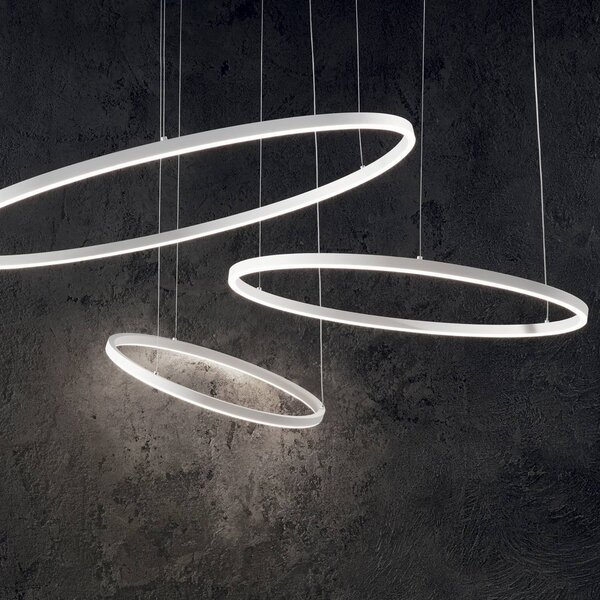 Ideal Lux LED závesné svietidlo Oracle Slim Ø 70 cm biela 3.000 K, Biela / opálová, Obývacia izba / jedáleň, Hliník, Moderný, Závesné svietidlo