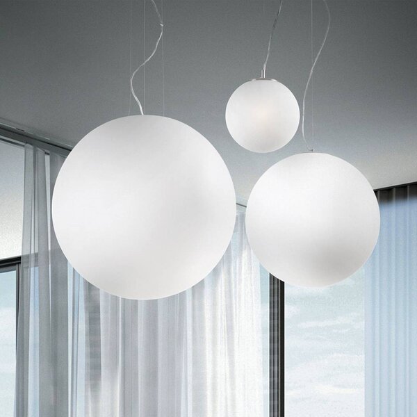 IDEAL LUX Ideal Lux závesné svietidlo Mapa, Ø 20 cm, opálové sklo, guľa, Biela / opálová, Obývacia izba / jedáleň, Sklo, Moderný, Závesné svietidlo