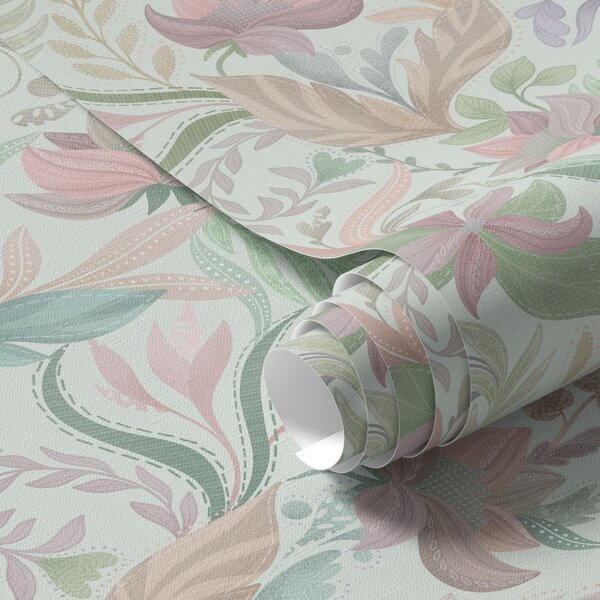 Tapety Pastelové kvetinové vzory na jemnom mätovom pozadí, Tapety kvety, a00931v1 : Uwalls.sk