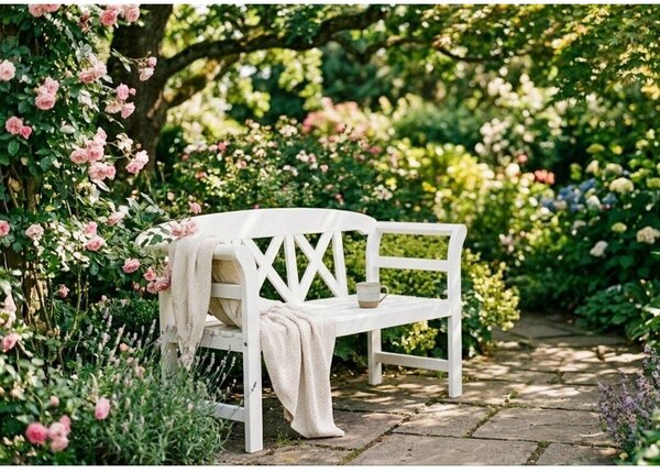 Biela drevená záhradná lavica Vancouver - Garden Pleasure