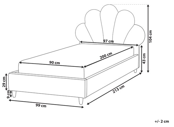 Posteľ béžová zamatové čalúnenie 90 x 200 cm s čelom v tvare mušle moderný tradičný štýl detská izba