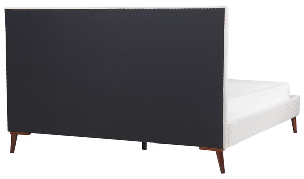Posteľ krémová biela zamatová s rámom 180 x 200 cm s čelom jednolôžko moderný retro štýl